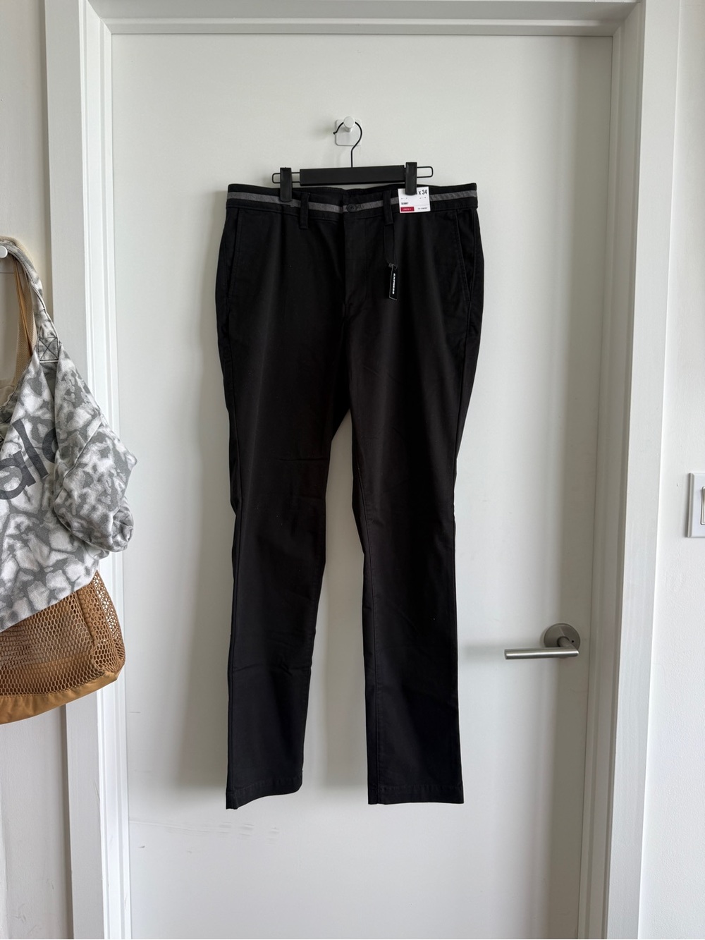 Express Men's Skinny Chinos in Black with Gray Waist Trim